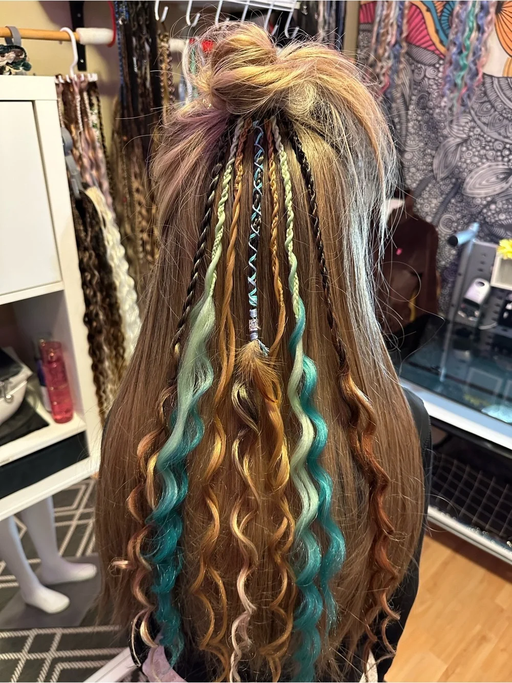 Mint & Gold Braided Hair Extensions with Black Accents - Women Hair Accessory